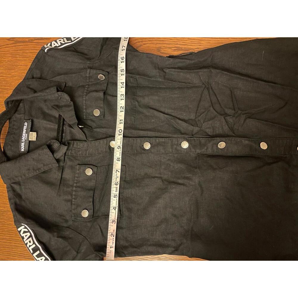 Karl Lagerfeld Paris Black Button-Up Shirt Dress with Logo Tape Sleeves Size 4 - Picture 6 of 6